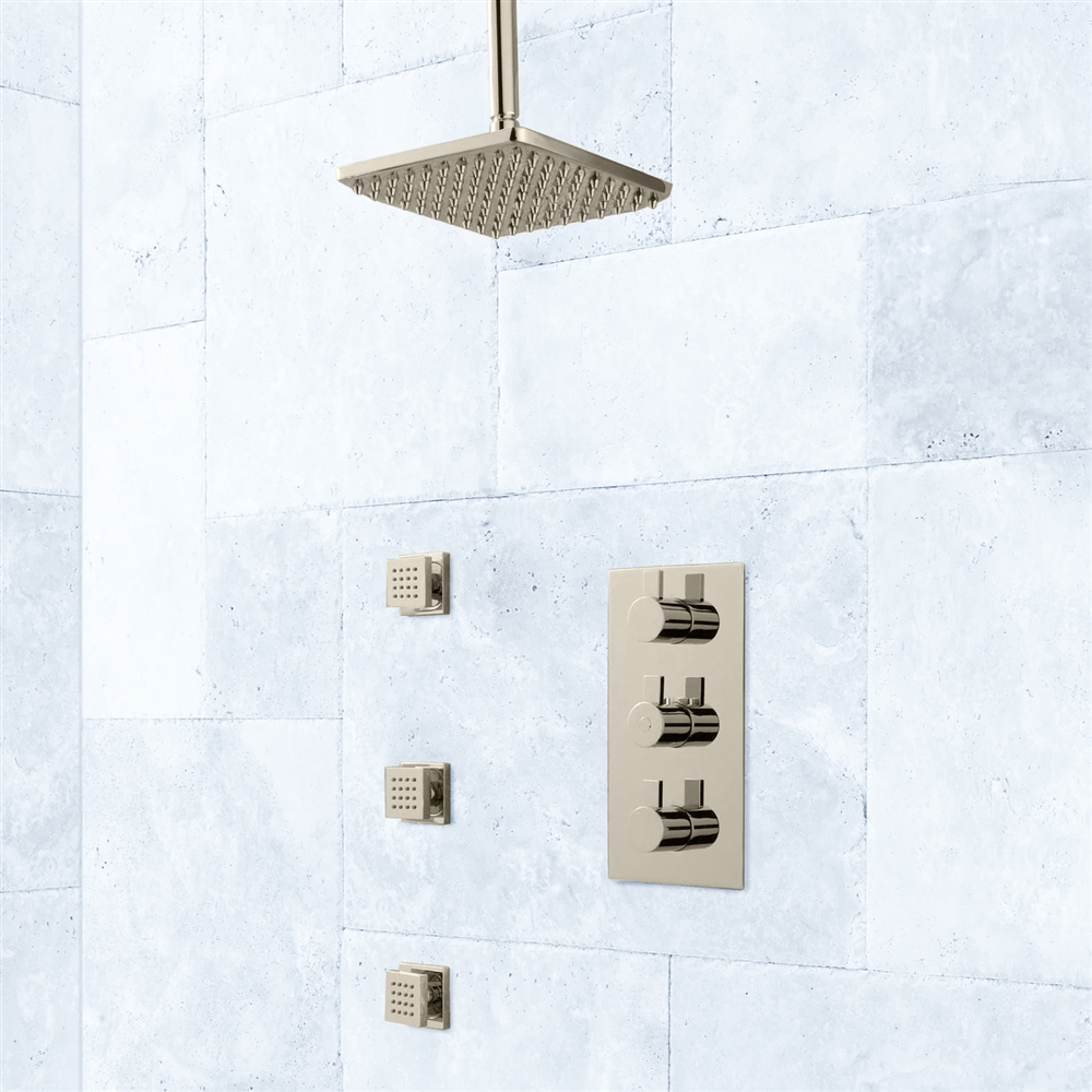 Thermostatic Shower System Rainfall Shower – 3 Body Jets-Brushed Nickel