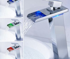 46CM Chrome Finish Brass Body Waterfall LED Bathroom Sink Faucet