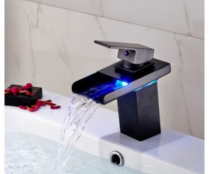 LED Waterfall Deck Mount Bathroom Sink Faucet Oil Rubbed Bronze