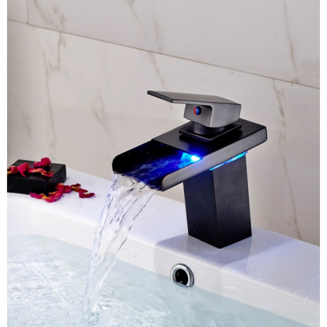 LED Waterfall Deck Mount Bathroom Sink Faucet Oil Rubbed Bronze