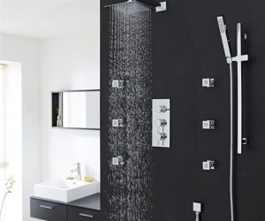 Lenox Chrome Thermostatic Shower System Set With Square Rain Head Handset 6 Jets