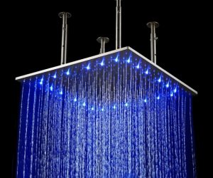 24″ Brushed Nickel Color Changing Water Powered Led Ceiling Mount Shower Head