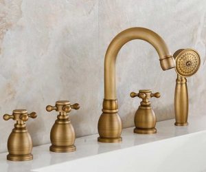 Reno 5pcs Bathtub Faucet in Antique Brass Deck Mount Bath Mixer Tap