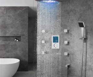 Trialo Solid Brass Color Changing Water Powered Led Shower with Adjustable Body Jets and Mixer