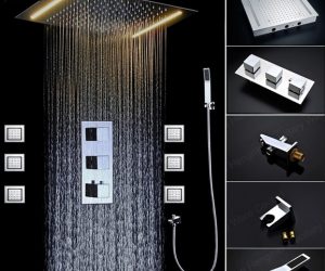 Venice Rectangular Thermostatic LED Shower Set with 4 Inch Jet Body Massage