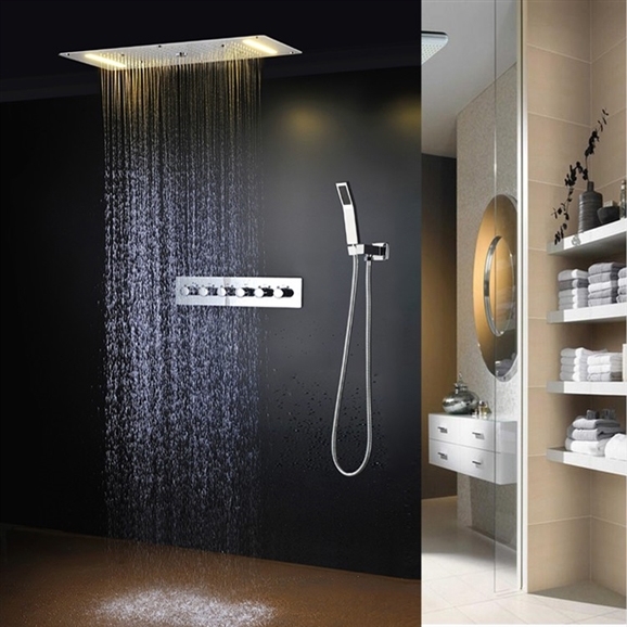 Venice Thermostatic Rectangular Shower Head with LED