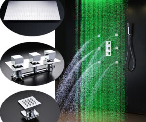 Saint Denis 20″ * 40″ Large Chrome LED Rain Shower Head with Body Jets & Handheld Shower