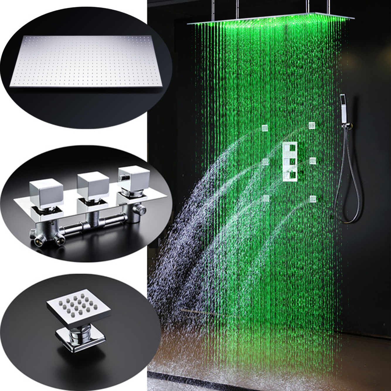 Saint Denis 20″ * 40″ Large Chrome LED Rain Shower Head with Body Jets & Handheld Shower, All in One Installation Manuals