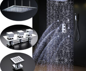 Sicily 40″ * 40″ Large Chrome LED Rain Shower Head with Body Jets & Handheld Shower System