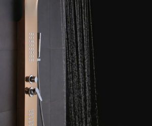 Albufeira Stainless Steel Gold Finish Shower Panel System with Rainfall Shower & Body Massage Jets