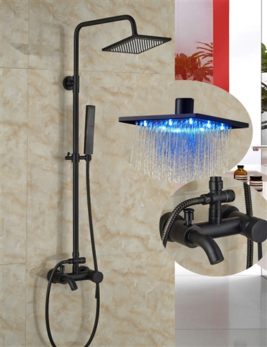 Renalto Single Handle LED Square Shower Head Wall Mount Shower Set Oil Rubbed Bronze W/ Hand Shower