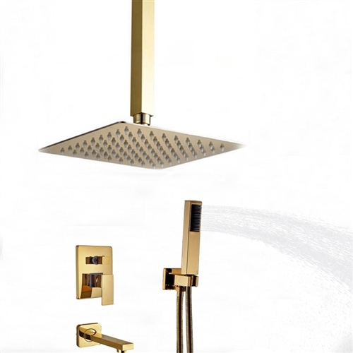 L’Aquila Brass Gold tone Shower Set Ceiling Mounted Shower Set