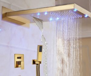 Lava Wall Mount Color Changing LED Gold Finish Shower Set with Handheld Shower Head