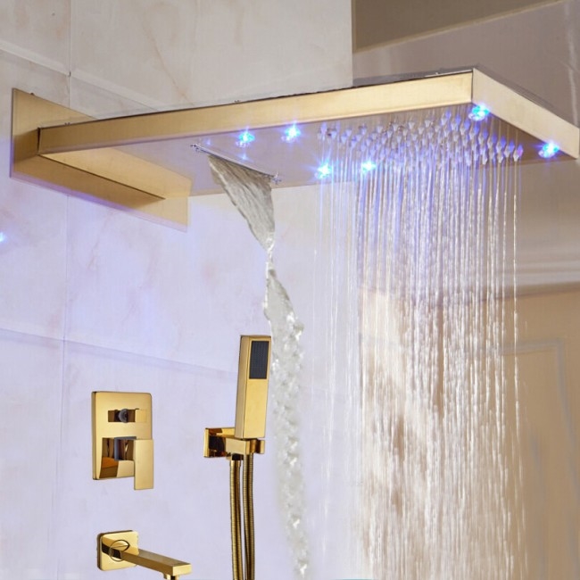 Lava Wall Mount Color Changing LED Gold Finish Shower Set with Handheld Shower Head
