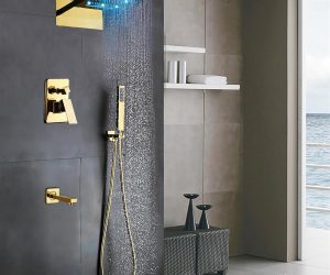 Créteil LED Colors Waterfall Rain Gold Tone Finish Shower Set