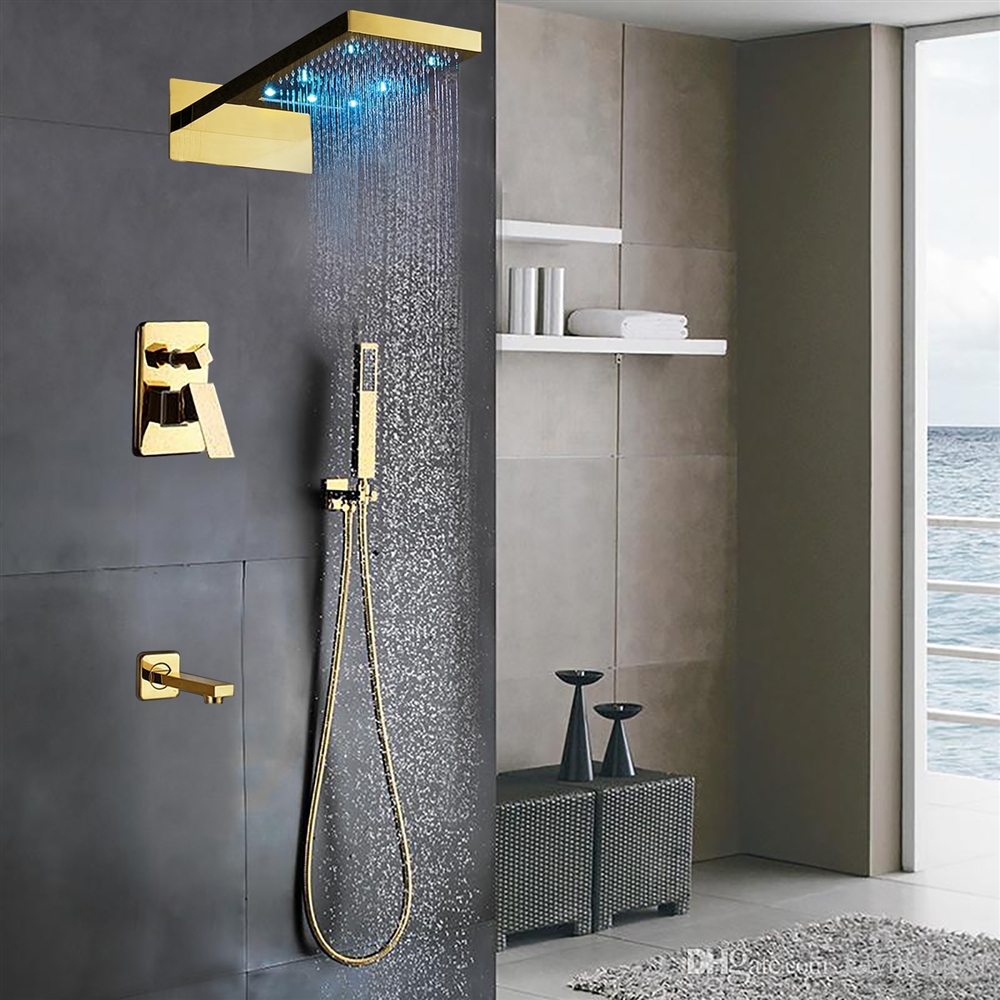 Créteil LED Colors Waterfall Rain Gold Tone Finish Shower Set