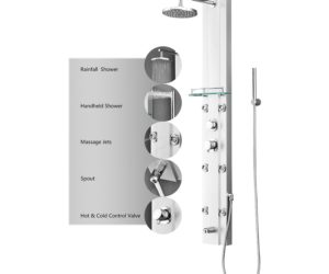 Nanaimo Aluminium Rain Fall Shower Panel Set with Massage System, Hand Shower & Faucet