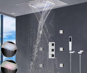 The Nariman Solid Brass Color Changing LED Rain Shower Head with Mixer and Adjustable Body Jets