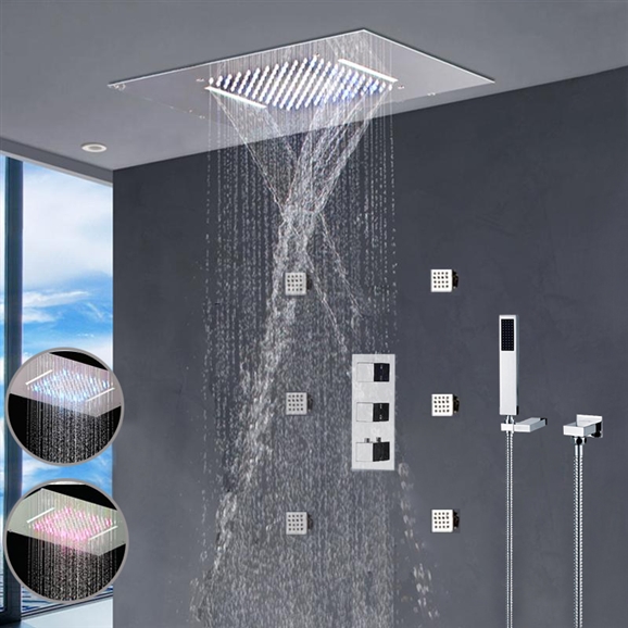 The Nariman Solid Brass Color Changing LED Rain Shower Head with Mixer and Adjustable Body Jets