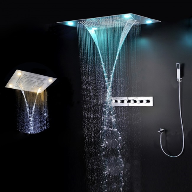 Livorno Multi Function 23″ by 31″ Ceiling Mount LED Shower Set with Hand Held Shower