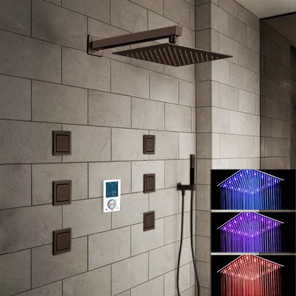 Trialo Oil Rubbed Bronze Solid Brass Color Changing Water Powered Led Shower with Adjustable Body Jets and Digital Mixer, All in One Installation Manuals
