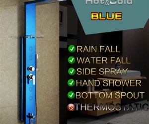 Blue Stainless Steel Rainfall Shower Panel Rain Massage System Thermalstatic Faucet with Jets & Hand Shower