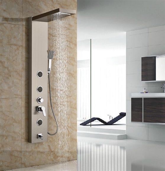 Contemporary Massage Shower Panel with Brushed Nickel Finish