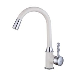 Atenas Deck Mounted Kitchen Sink Faucet with White & Chrome Finish
