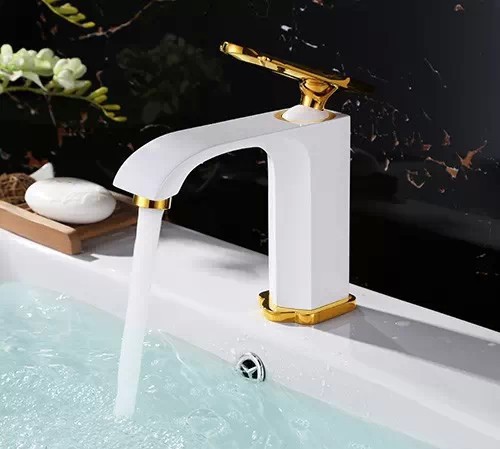 Alea Brass White and Gold Bathroom Sink Faucet
