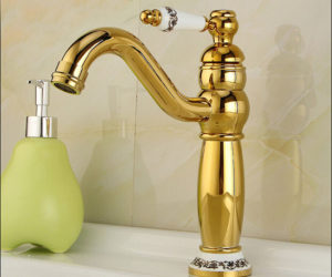 Amiens Gold & Ceramic Single Handle Deck Mounted Bathroom Sink Faucet