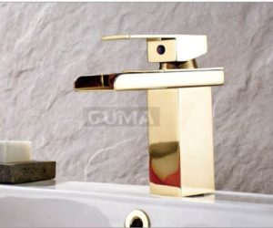 Gold Finish Waterfall Bathroom Sink Faucet Single Handle Basin Mixer Tap