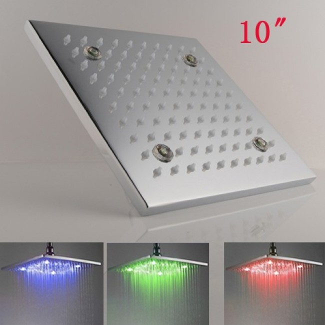  10″ Chrome Finish Brass Body Square LED Shower Head