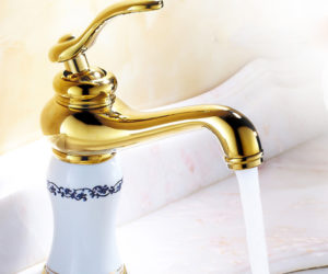 Orleans Single Handle Gold Finish Bathroom Sink Faucet