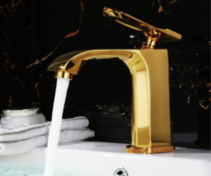 Palermo Gold Finish Waterfall Bathroom Sink Faucet