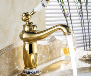 Versilia Gold Finish Sink Faucet Brass Single Handle with Ceramic Accents