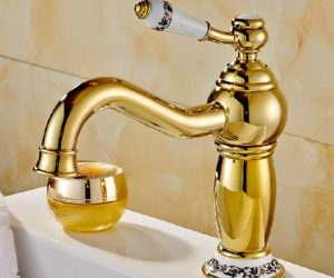 Rio Gold Plated Sink Faucet with Ceramic Accents