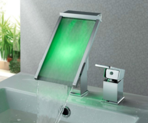 Deck Mount Waterfall Square LED Bathroom Sink Faucets with Chrome Finish