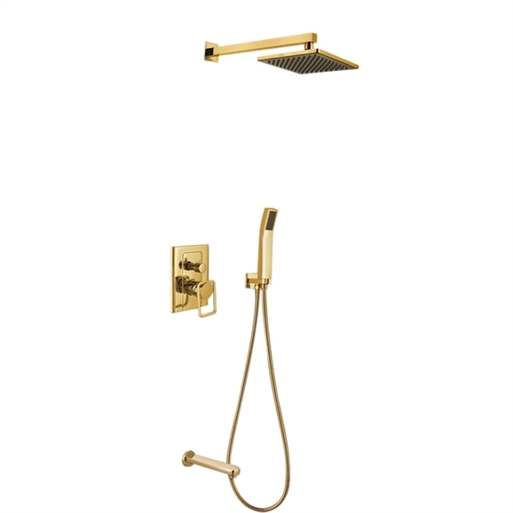 Naples Gold Wall Mount Rainfall Shower Head with Hand Shower & Tub spout