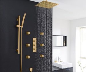 Gold Square Ceiling Shower Head Set with 6 Shower Body Jets