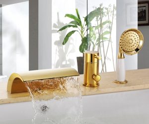 Pisa Widespread Waterfall Single Handle Bathtub Faucet with Handheld Shower