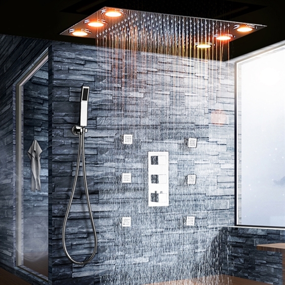 Roman Chrome Plated Multi-Color LED Rainfall Shower Set