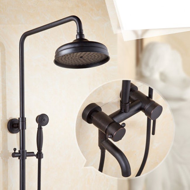 Black Brass 8″ Antique Faucet Rainfall Shower Head and Handshower