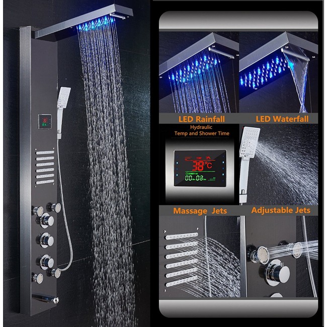 Modena Stainless Steel Brushed Black Shower Panel System