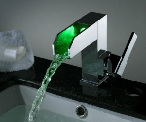 16CM Single Handle Chrome Finish Waterfall Color Changing LED Bathroom Sink Faucet