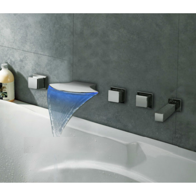Bath-Tub Faucet Color Changing LED Chrome Finish Brass Body
