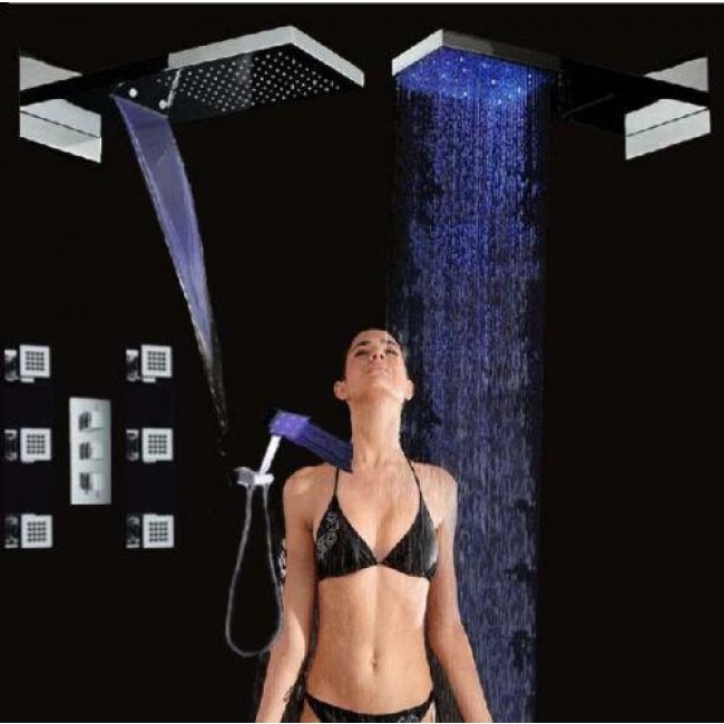  22″ LED Waterfall Shower Faucet with Shower Jet