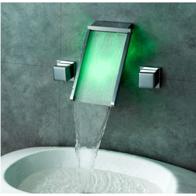 Wall Mount Bathroom Sink Faucet With LED Glass