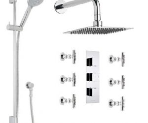 Milan Bathroom Shower Set with Square Rainfall Shower Head & Body Massage Jets