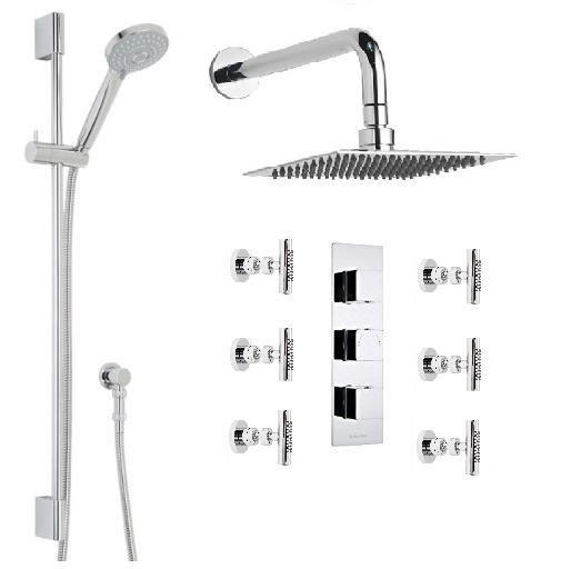 Milan Bathroom Shower Set with Square Rainfall Shower Head & Body Massage Jets