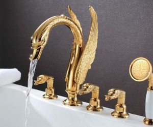 Fontana Swan Neck Gold Finish Waterfall Bathtub Faucet